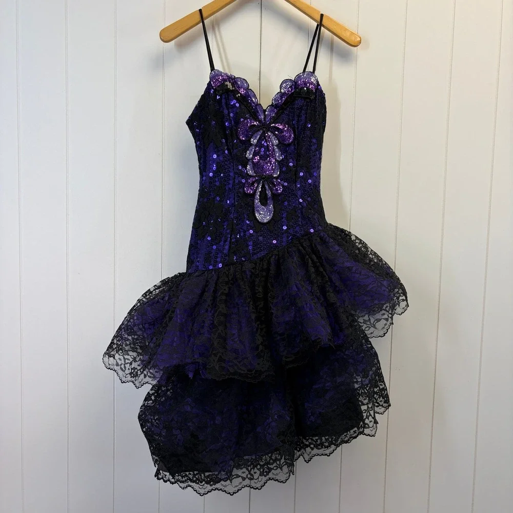 Vintage Loralie 80s Hoco Fairy Grunge Cocktail Dress Women Size 8 Prom Goth Glam